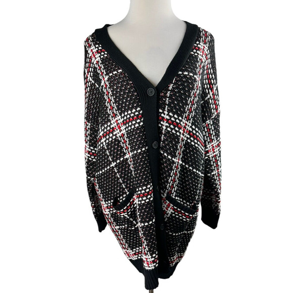 NWT Jessica Simpson Maria Plaid Cardigan Plus Size 3X Thick Knit Blk Red Button - Picture 6 of 8